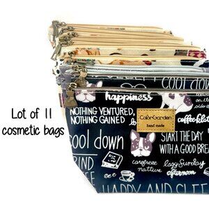 Lot of 11 Makeup Cosmetic Travel bags, Dog print, Cat print, Frenchie print